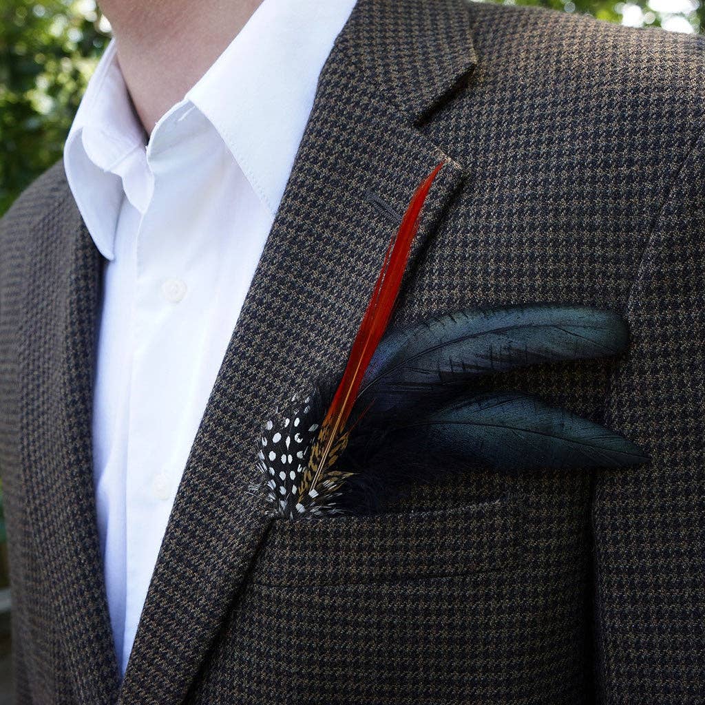 Hat Feather Trim With Black Rooster Coque and Guinea - Black