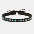 Black Vegan Leather Hat Band with Turquoise Stones