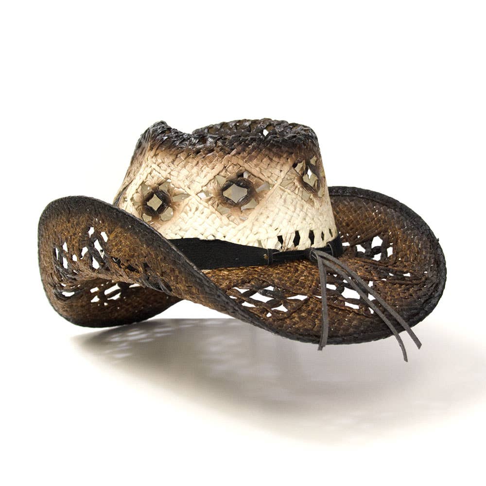 Brown Straw Western Pinch Front Hat: L/XL