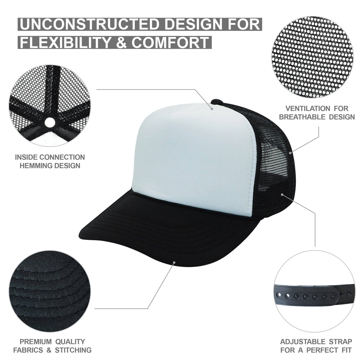 Nissun Classic Trucker Baseball Hats Caps Foam Mesh Blank Solid Two Tone Snapback: Maroon/White