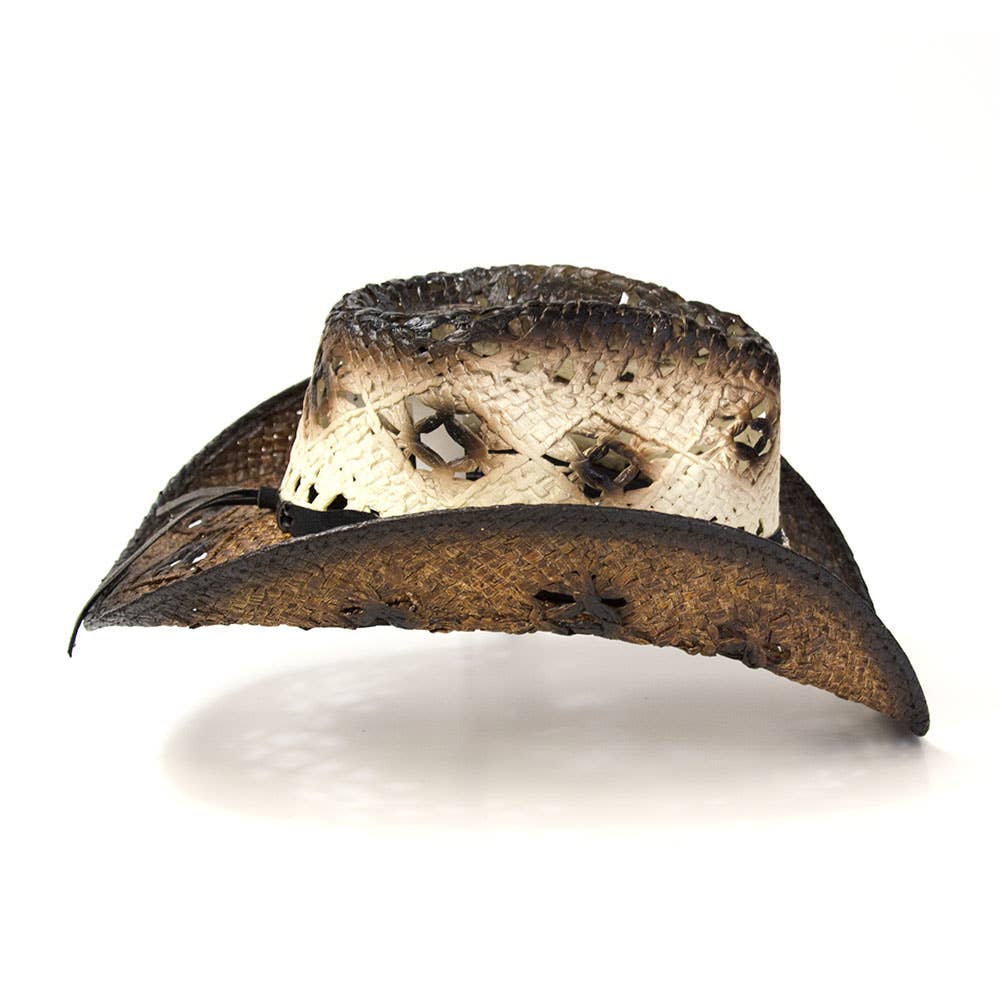 Brown Straw Western Pinch Front Hat: L/XL