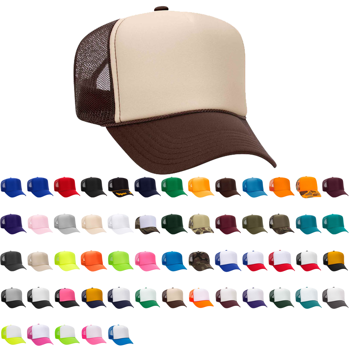 Otto 5-Panel High Crown Foam Trucker Hats, Mesh Back Cap - 39-165: Brn/Tan/Brn