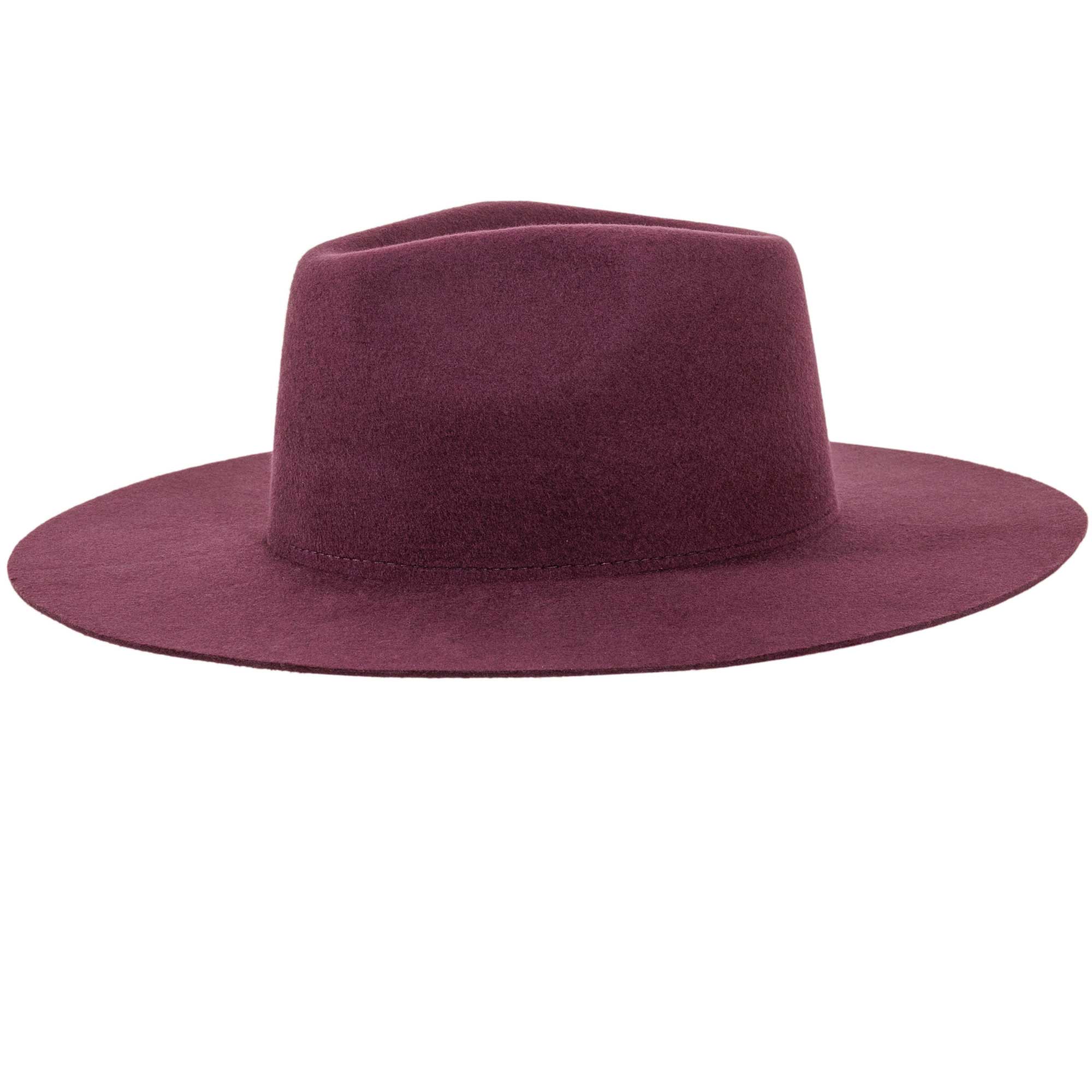 100% Wool Felt Flat Brim Fedora Hat - Style Rancher: Black / MD