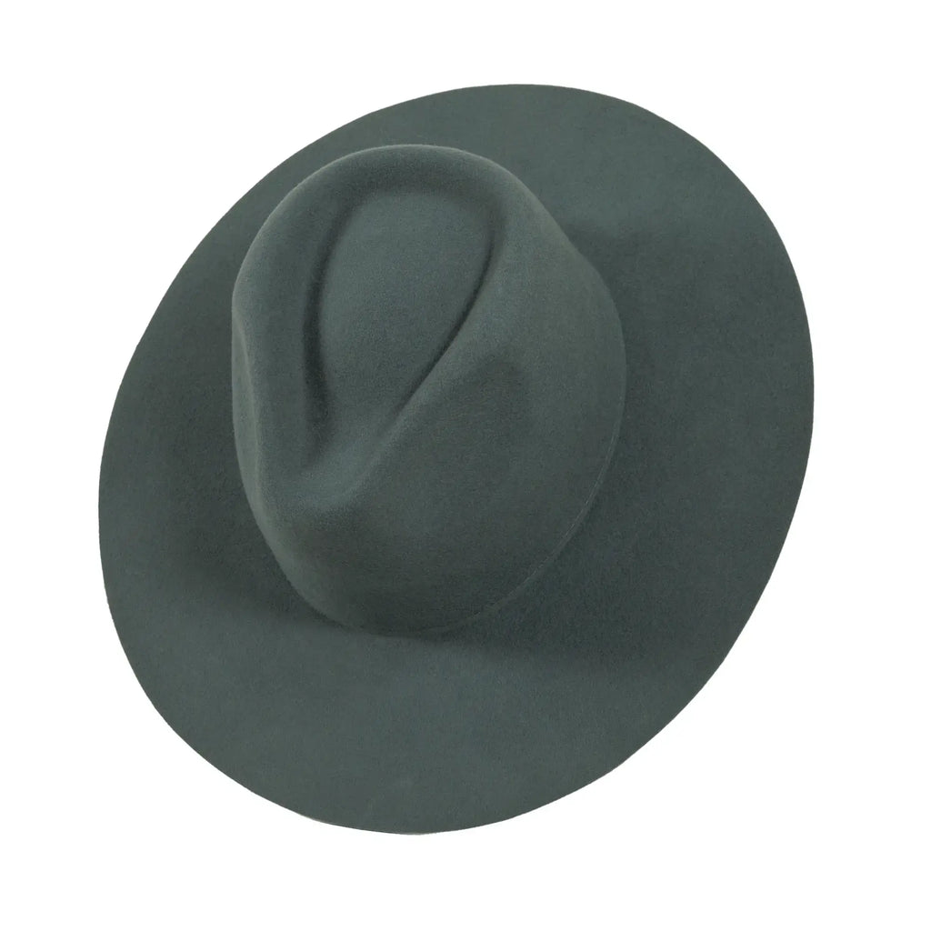 100% Wool Felt Flat Brim Fedora Hat - Style Rancher: Silver Belly / MD