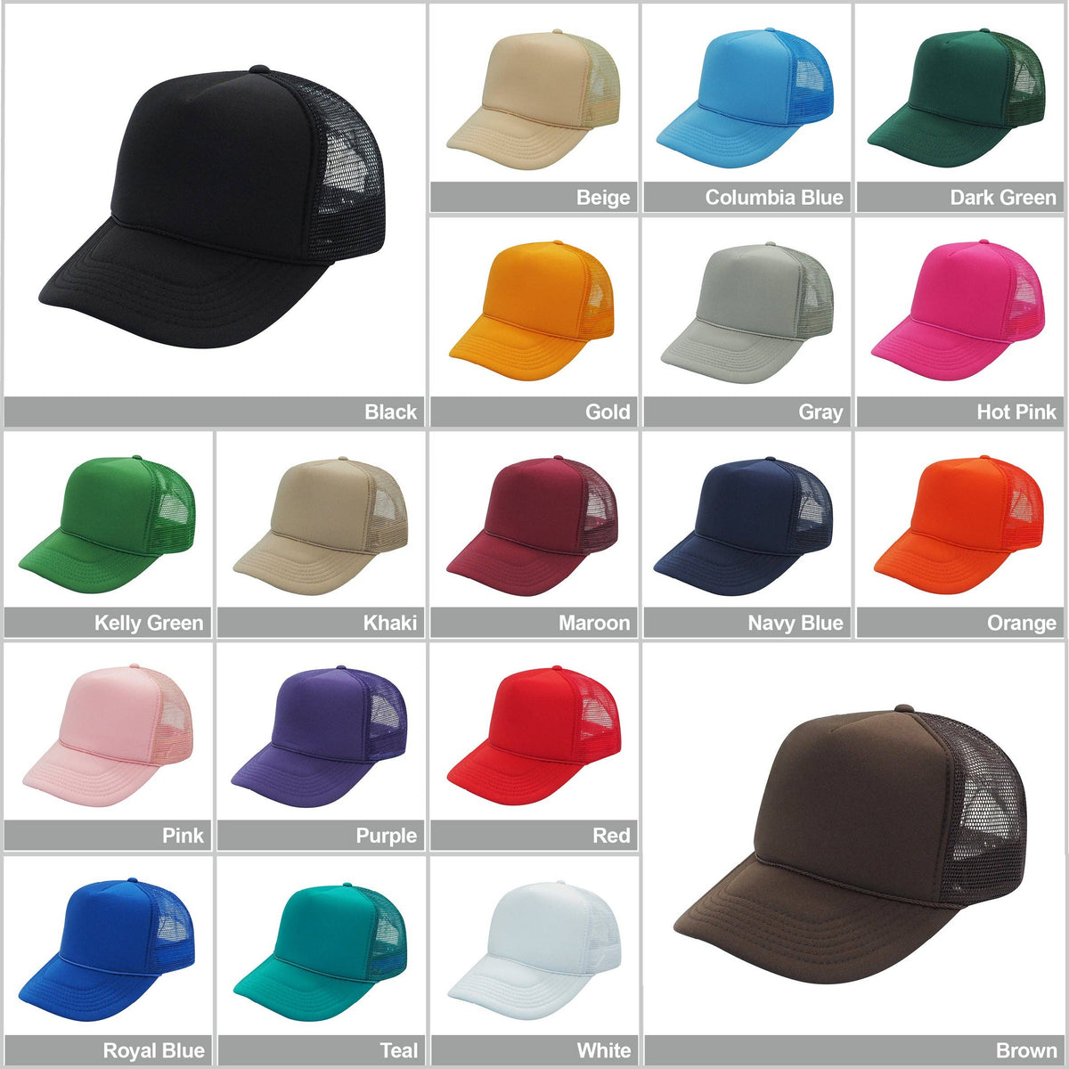 Nissun Classic Trucker Baseball Hats Caps Foam Mesh Blank Solid Two Tone Snapback: Maroon