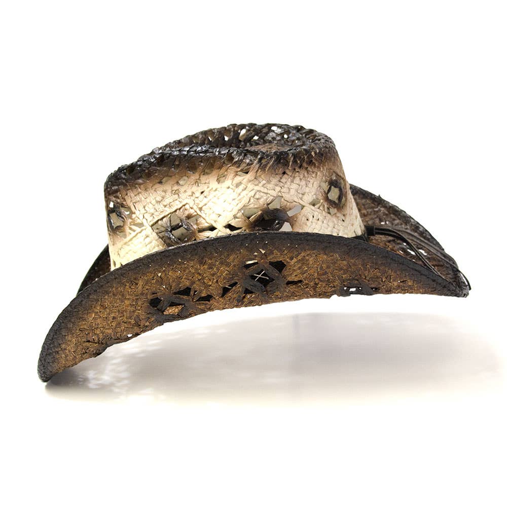 Brown Straw Western Pinch Front Hat: L/XL