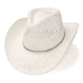 White Twisted Straw Western Hat with Rhinestone Band: L/XL