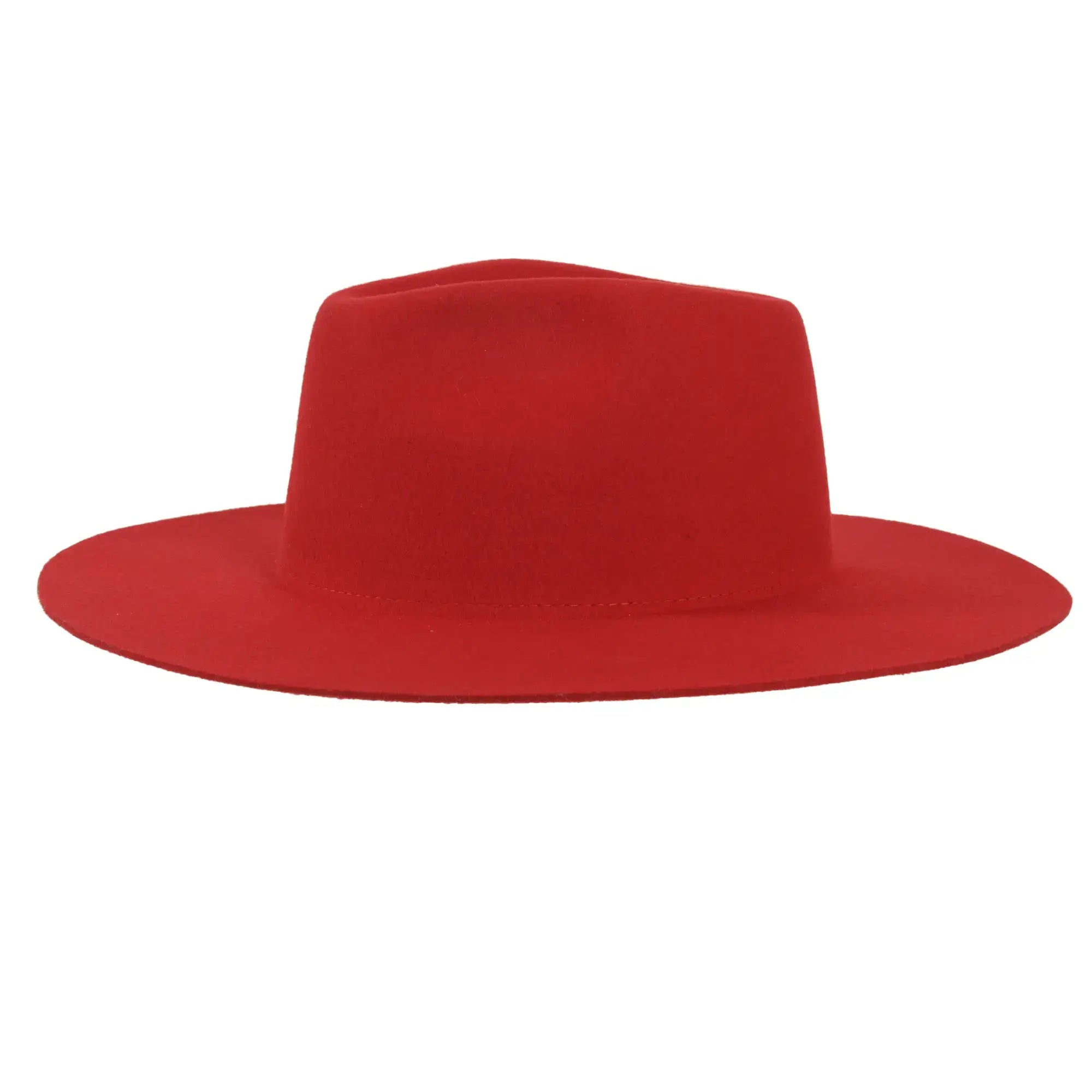 100% Wool Felt Flat Brim Fedora Hat - Style Rancher: Black / MD