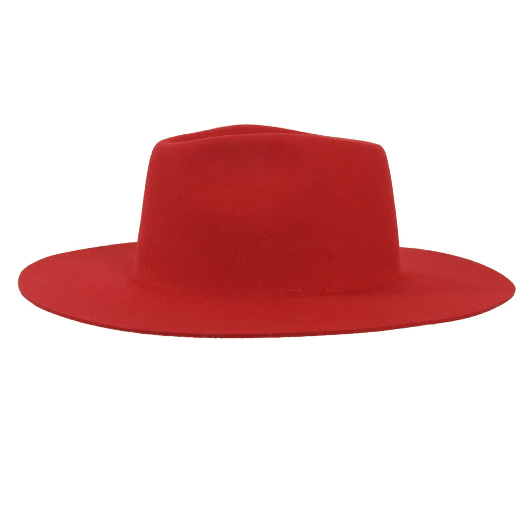 100% Wool Felt Flat Brim Fedora Hat - Style Rancher: Black / LG