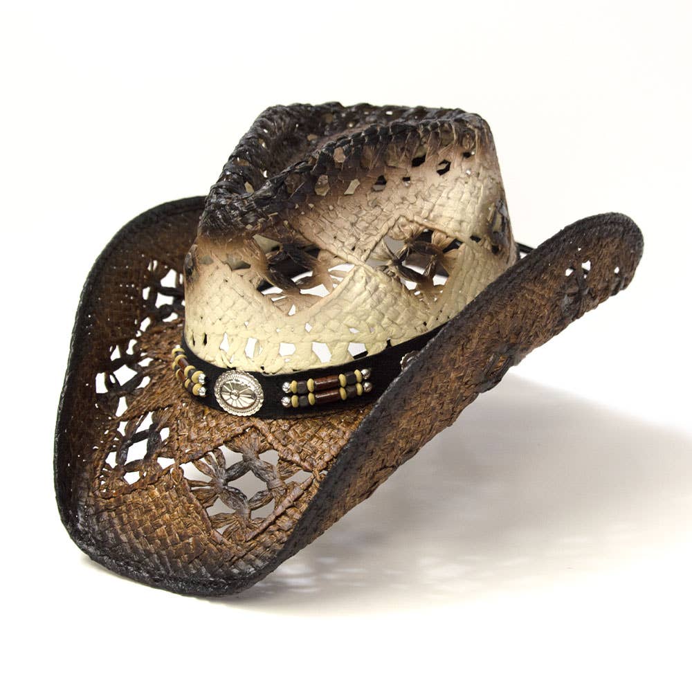Brown Straw Western Pinch Front Hat: L/XL