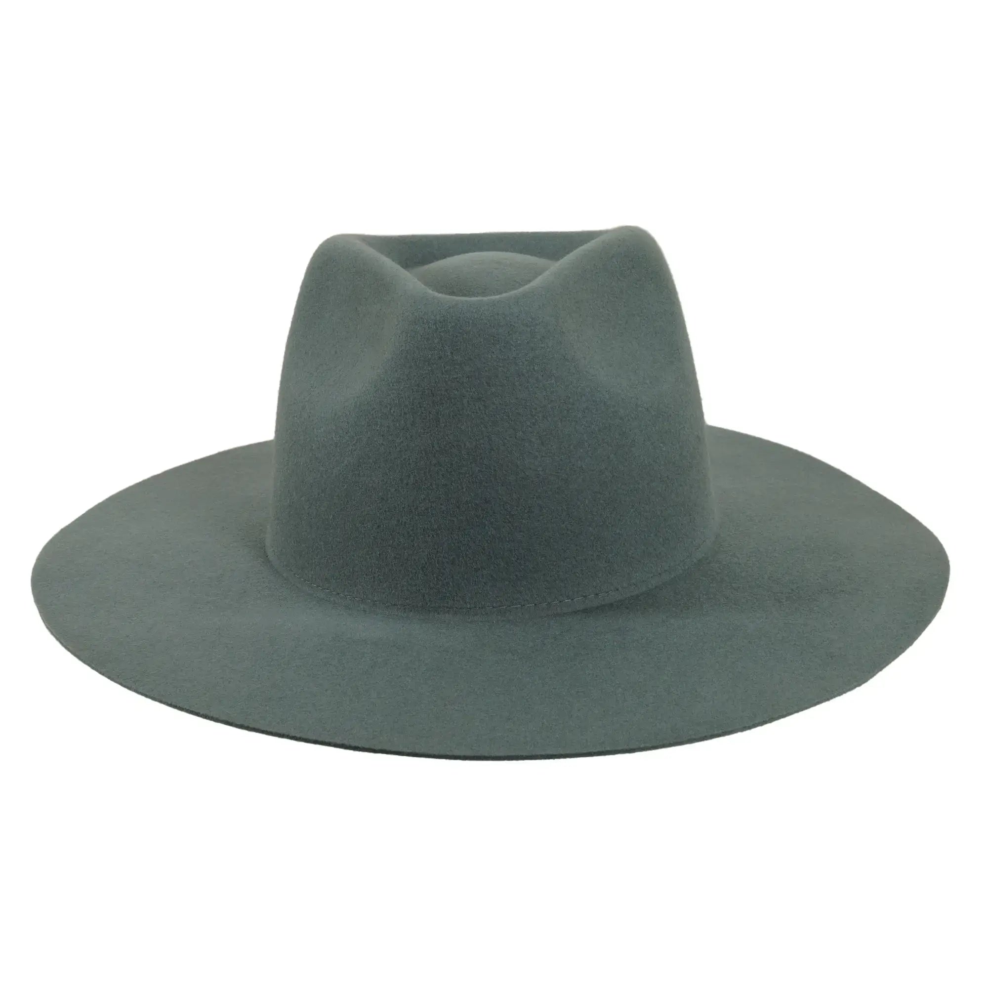 100% Wool Felt Flat Brim Fedora Hat - Style Rancher: Black / MD