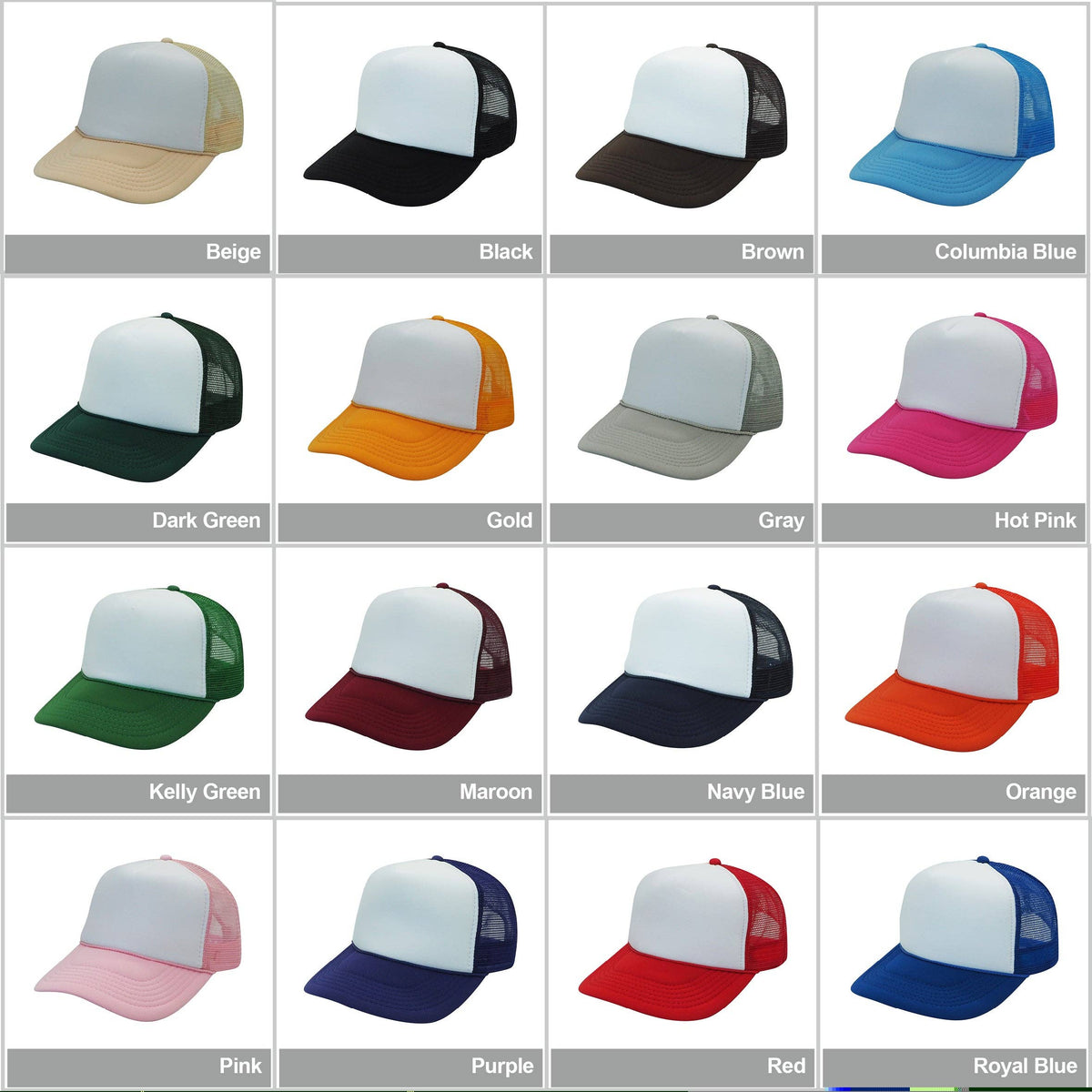 Nissun Classic Trucker Baseball Hats Caps Foam Mesh Blank Solid Two Tone Snapback: Maroon