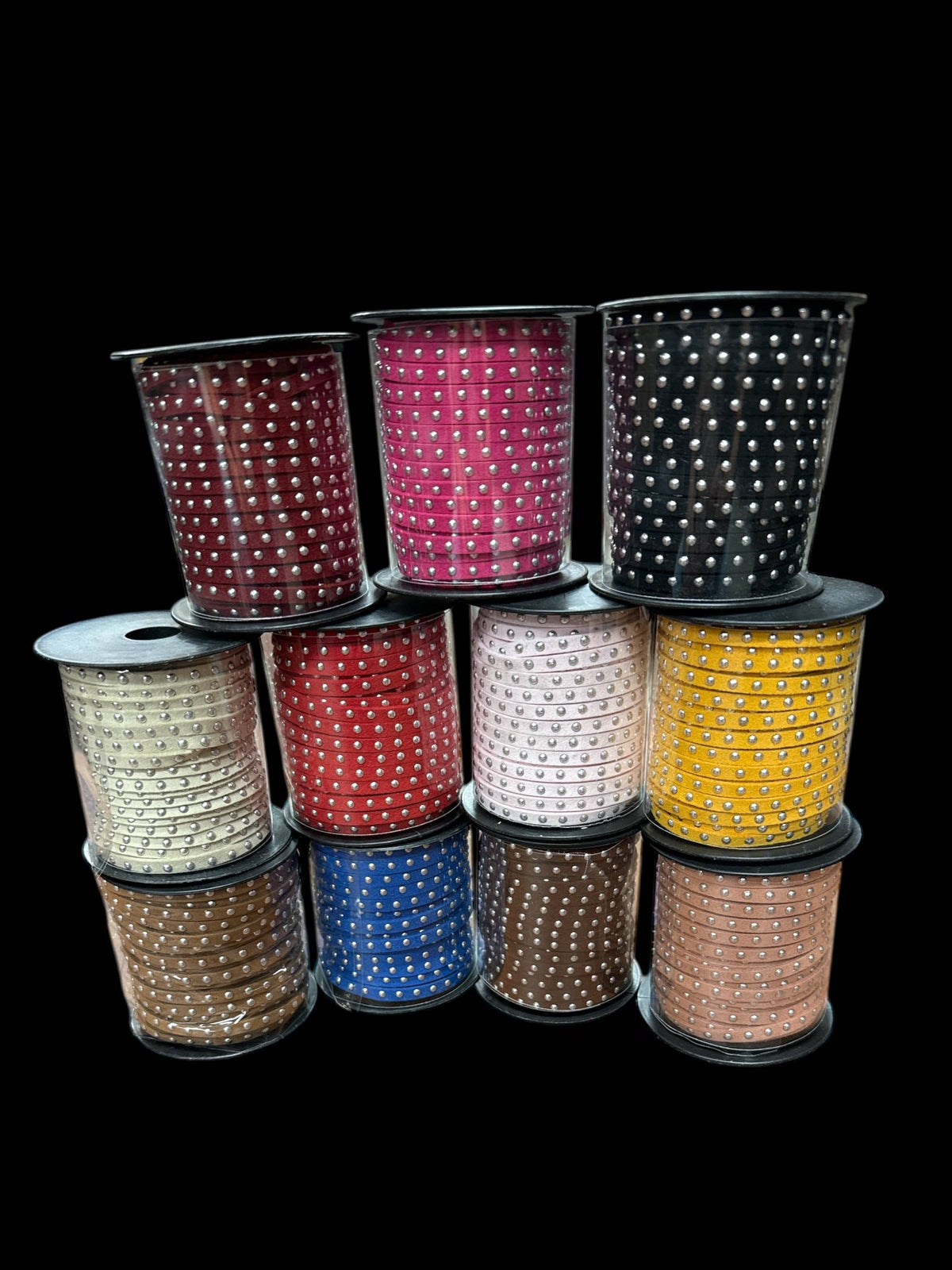 Faux Suede Cord Lace Gold & Silver studs: Brown / Silver