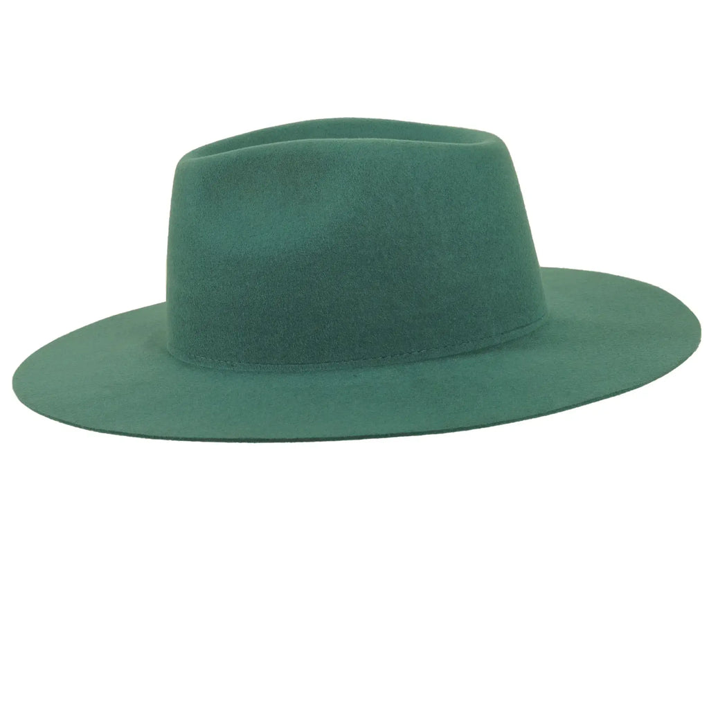 100% Wool Felt Flat Brim Fedora Hat - Style Rancher: Black / LG