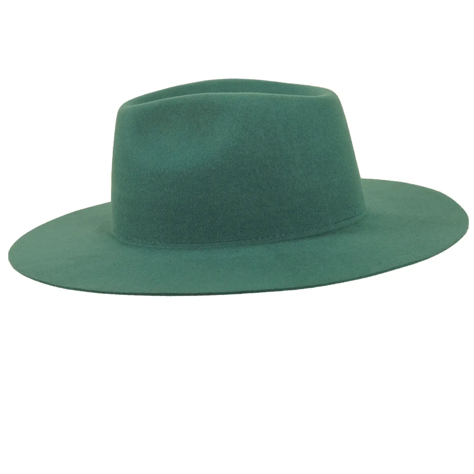 100% Wool Felt Flat Brim Fedora Hat - Style Rancher: Black / LG