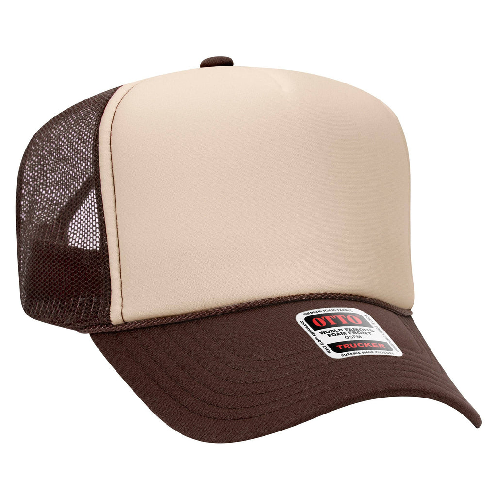 Otto 5-Panel High Crown Foam Trucker Hats, Mesh Back Cap - 39-165: Brn/Tan/Brn