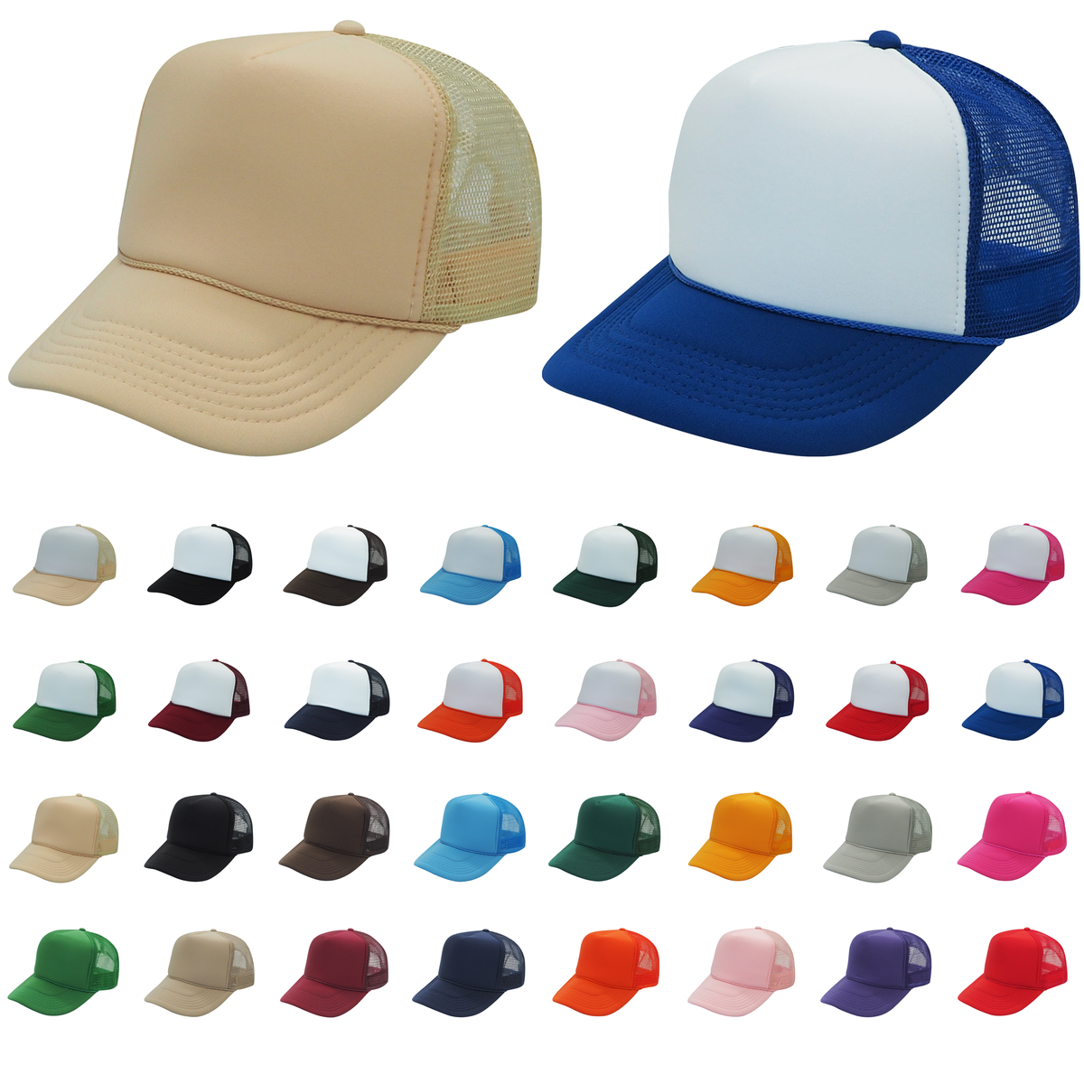 Nissun Classic Trucker Baseball Hats Caps Foam Mesh Blank Solid Two Tone Snapback: Maroon/White