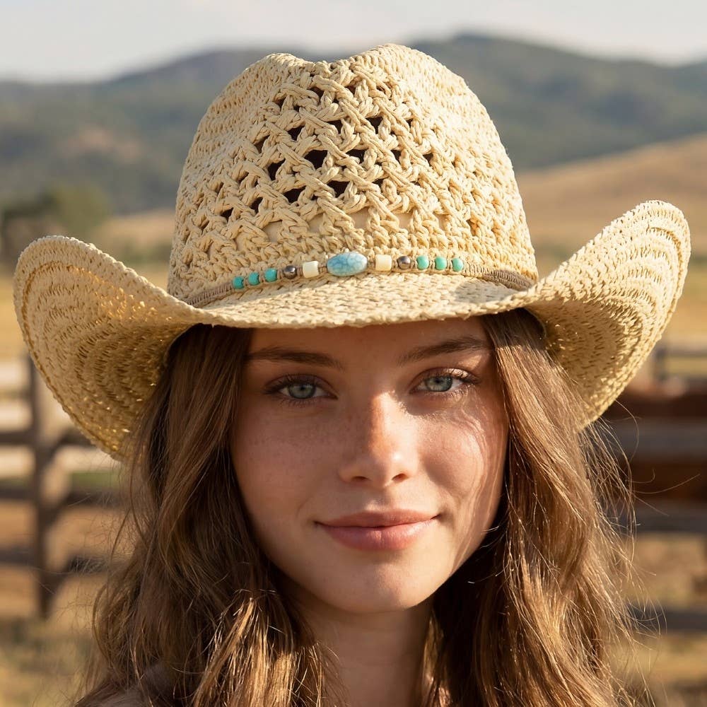 Braided Beads Straw Cowboy Hat: IV