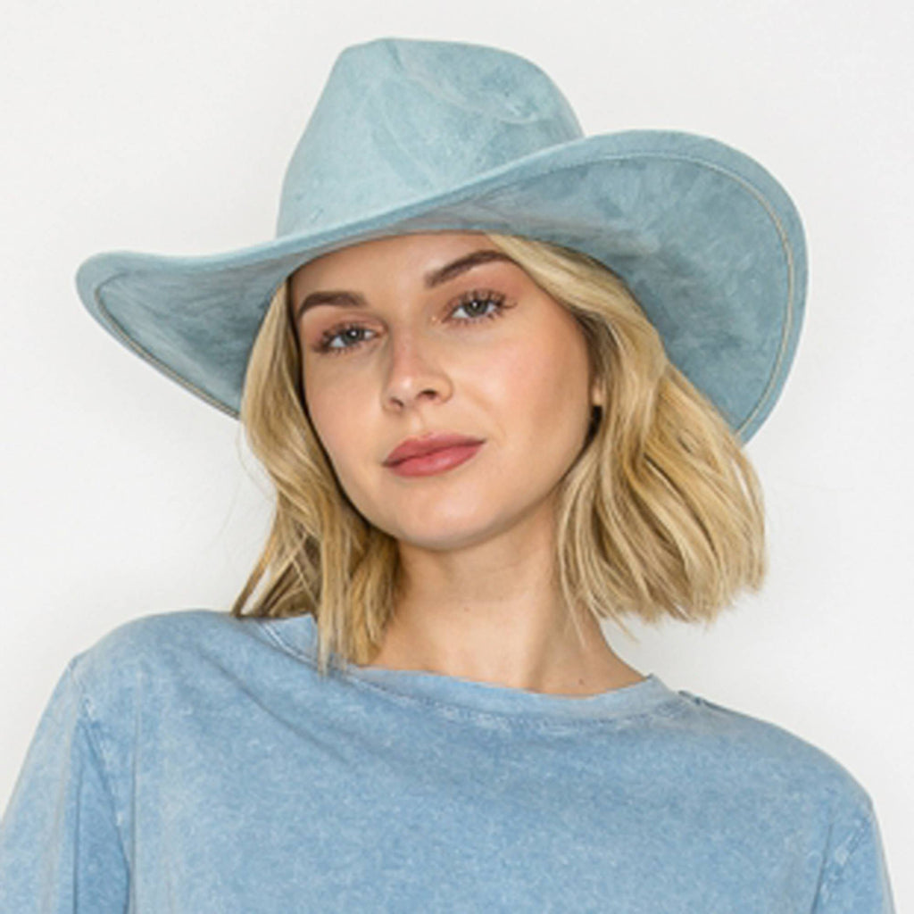 Vegan Suede Cowboy Hat: CARAMEL / ONE SIZE