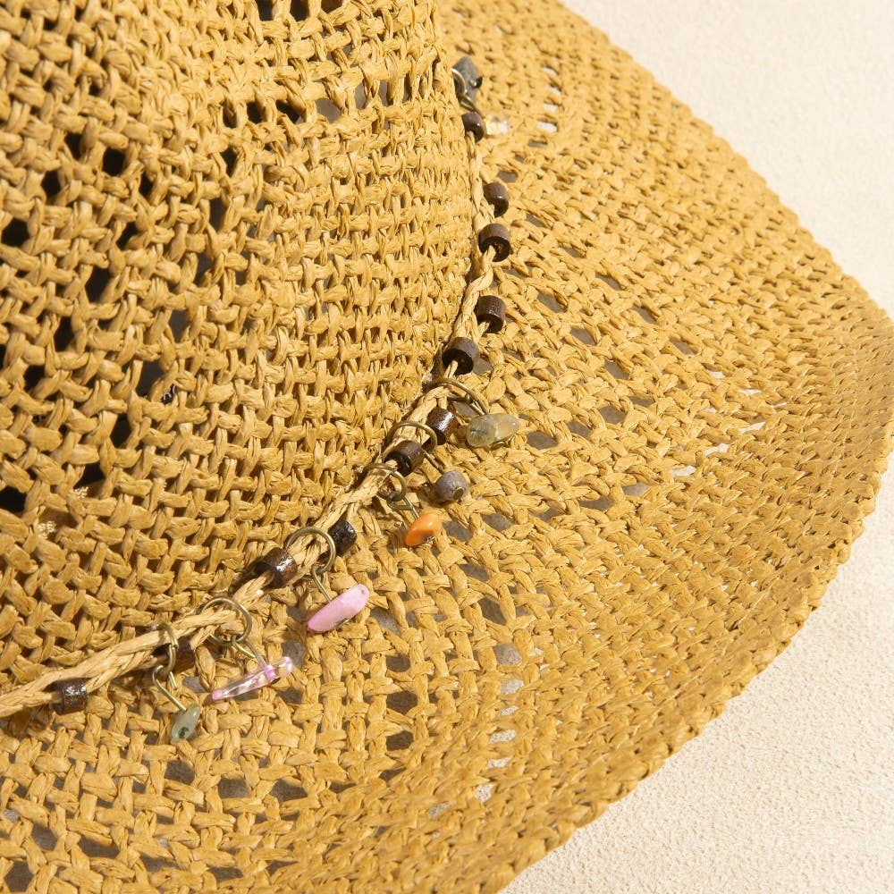 Beaded Strap Straw Cowboy Hat: KA