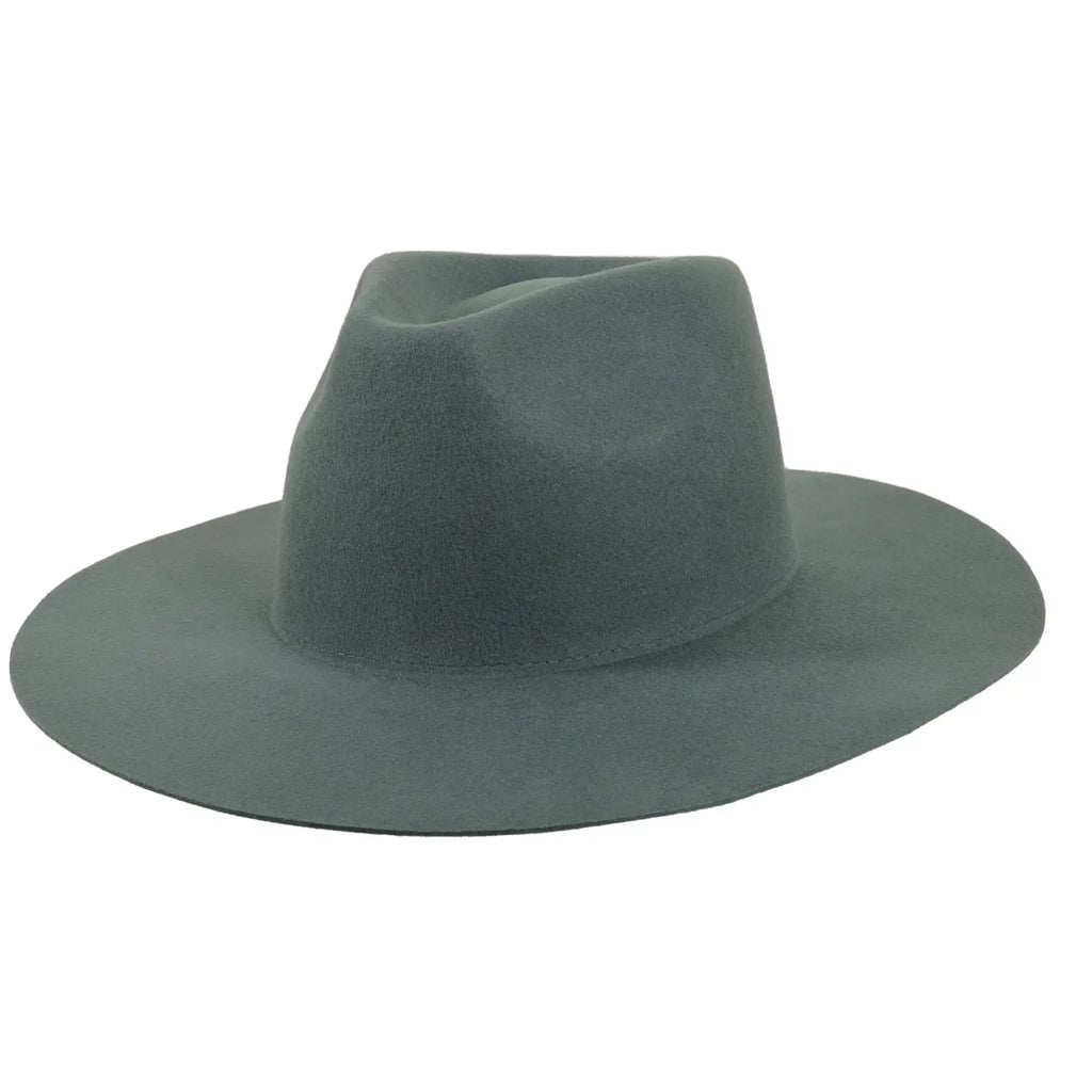 100% Wool Felt Flat Brim Fedora Hat - Style Rancher: Black / MD
