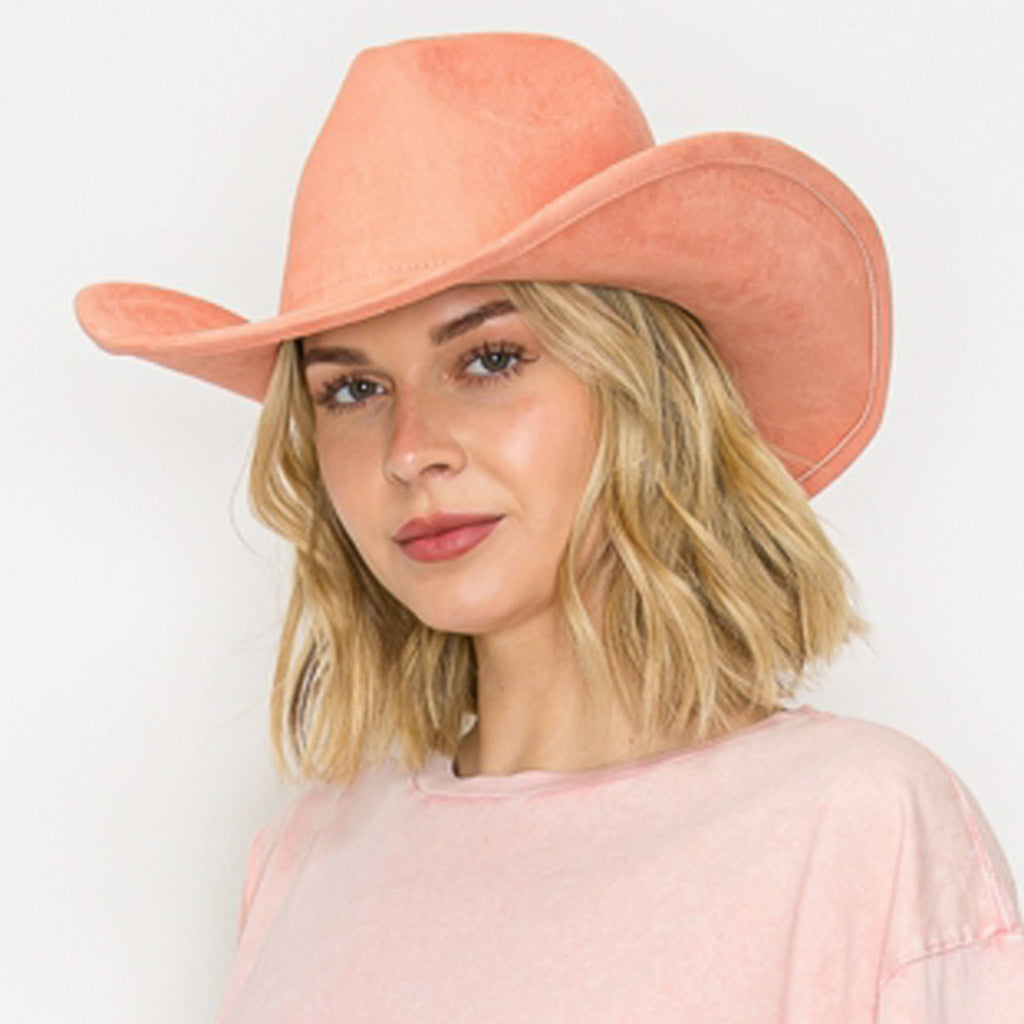 Vegan Suede Cowboy Hat: CARAMEL / ONE SIZE