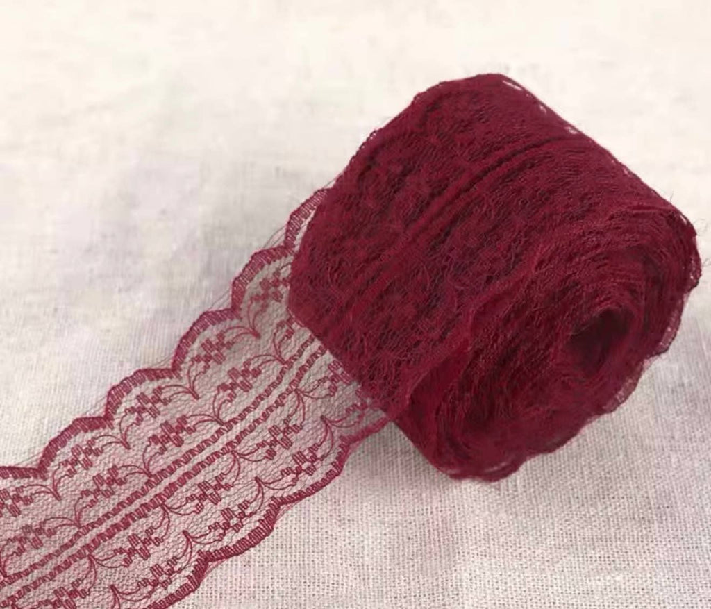 Mesh Lace Ribbon : Burgundy 25 yard