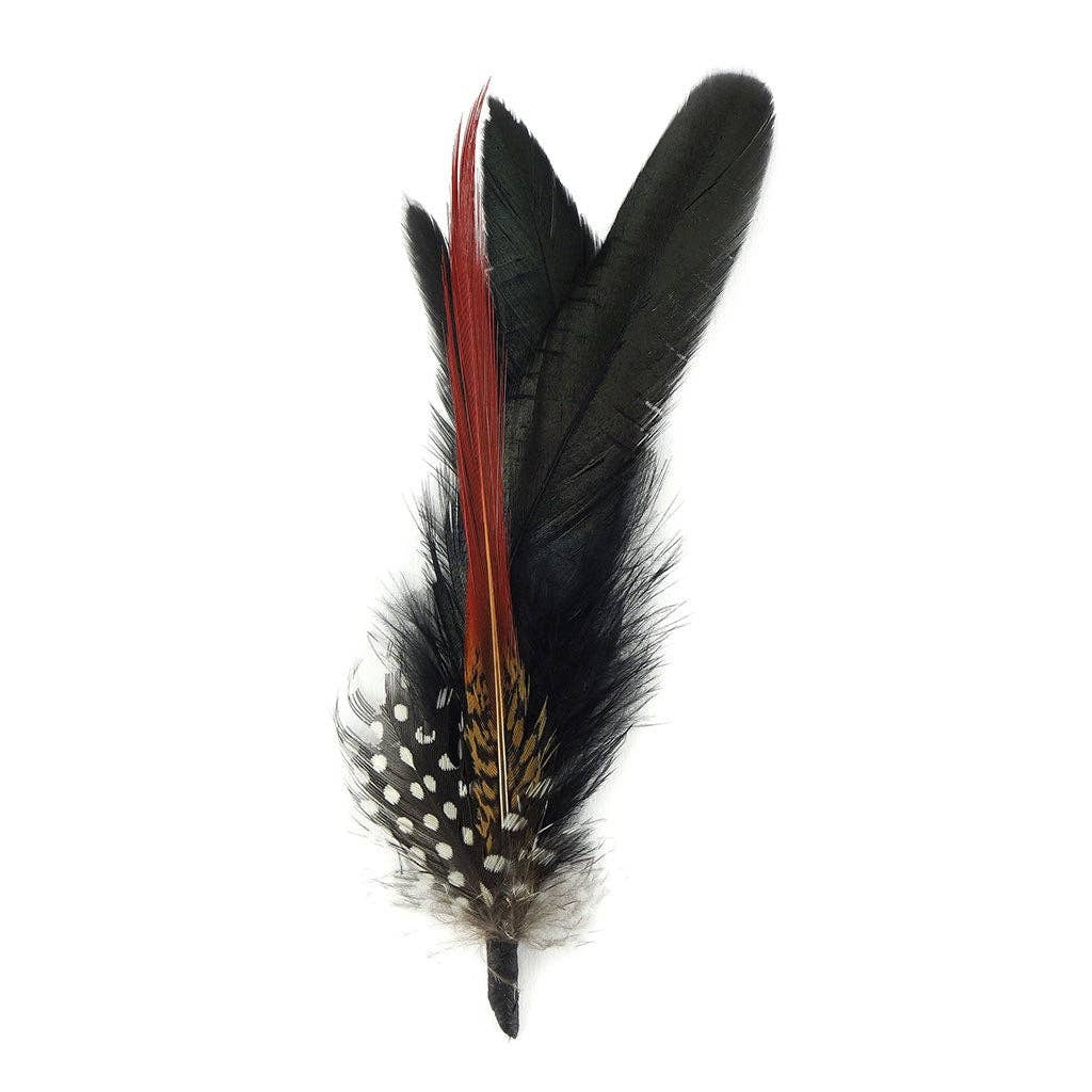 Hat Feather Trim With Black Rooster Coque and Guinea - Black
