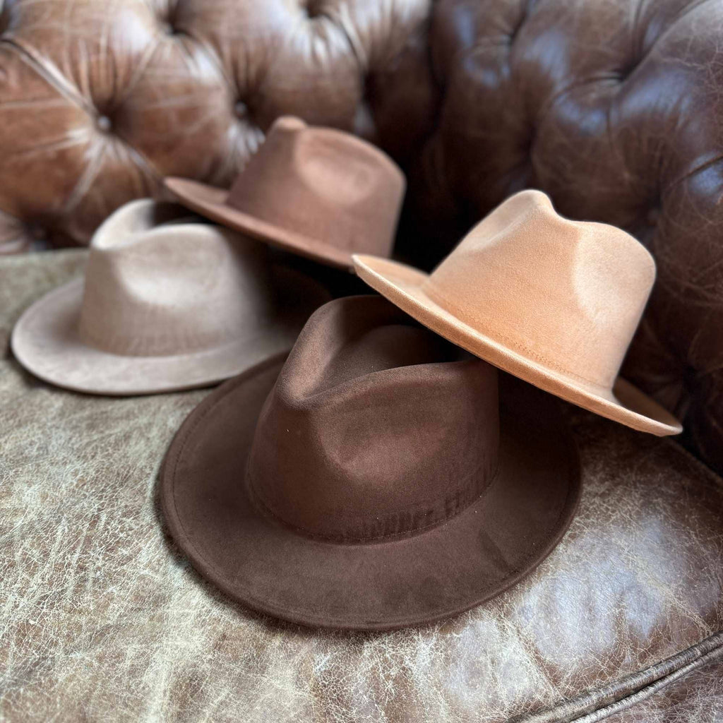 Stiff Short Brim Rancher in Suede Hat: Camel