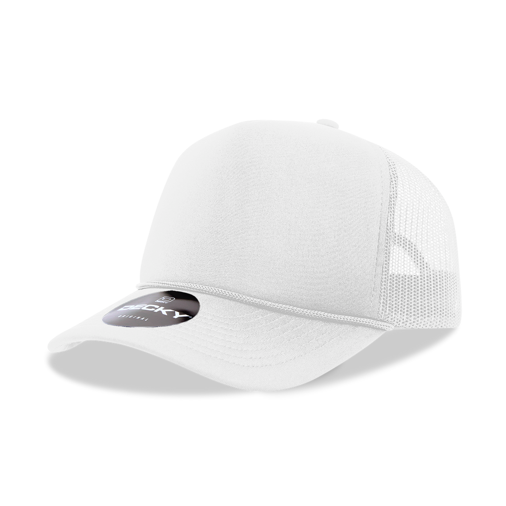 Decky 6025 Mid Profile, 5 Panel Foam Trucker Hat: Teal/White