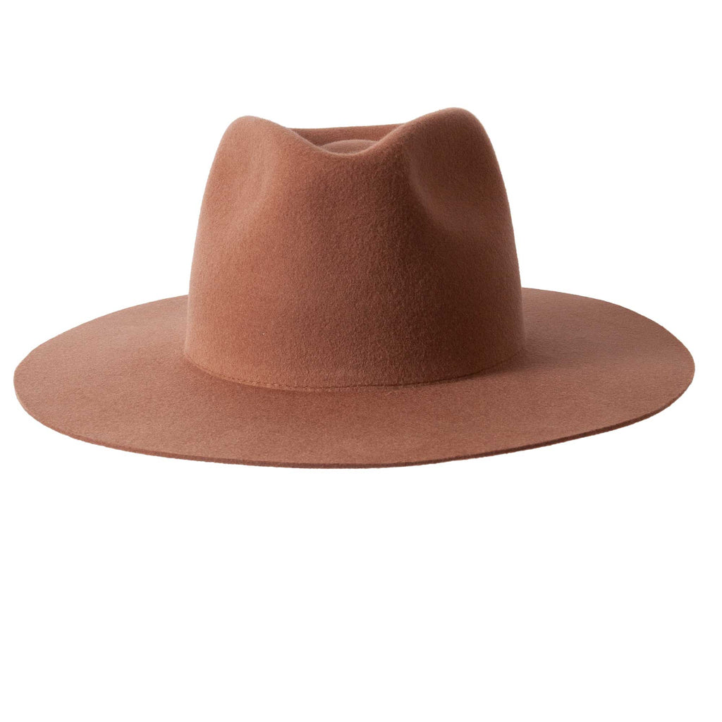 100% Wool Felt Flat Brim Fedora Hat - Style Rancher: Black / LG