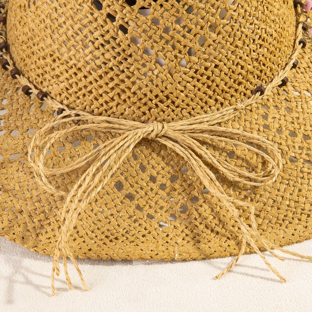 Beaded Strap Straw Cowboy Hat: KA
