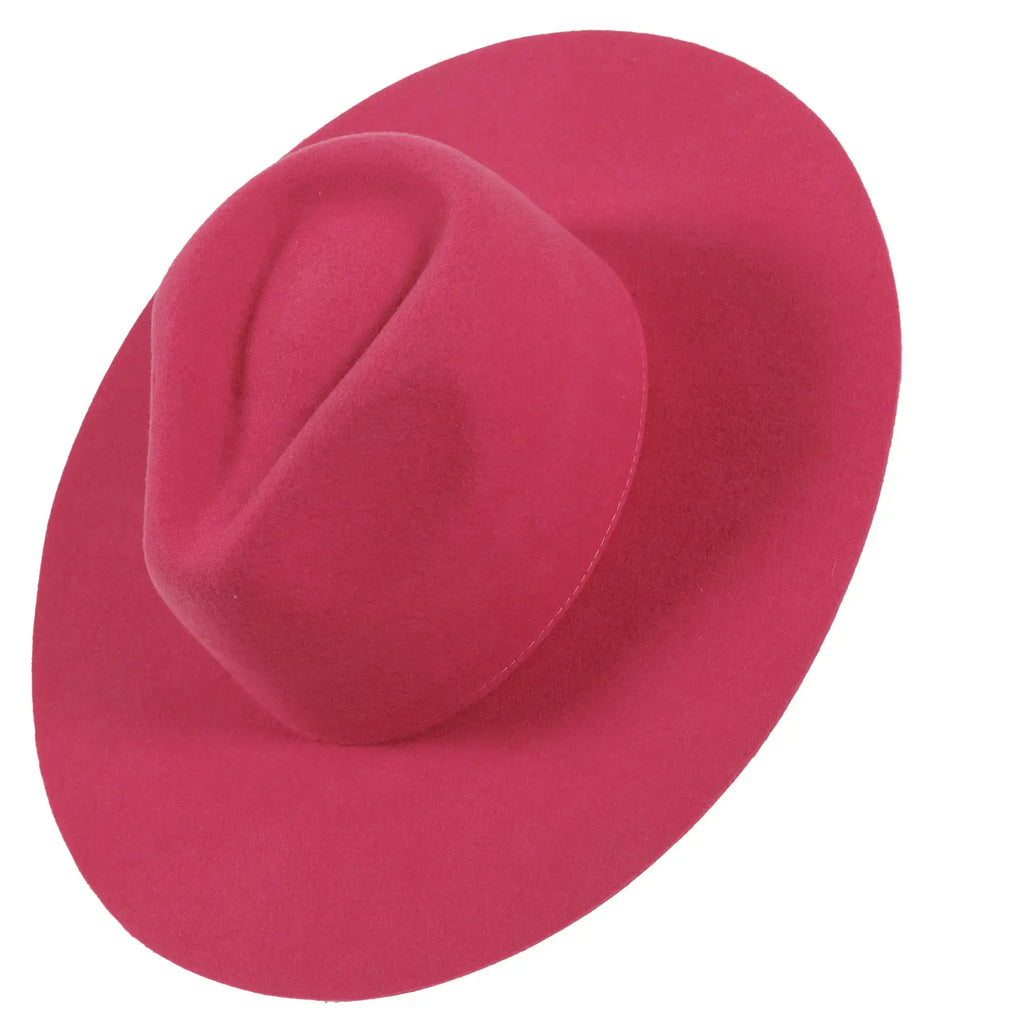 100% Wool Felt Flat Brim Fedora Hat - Style Rancher: Silver Belly / MD