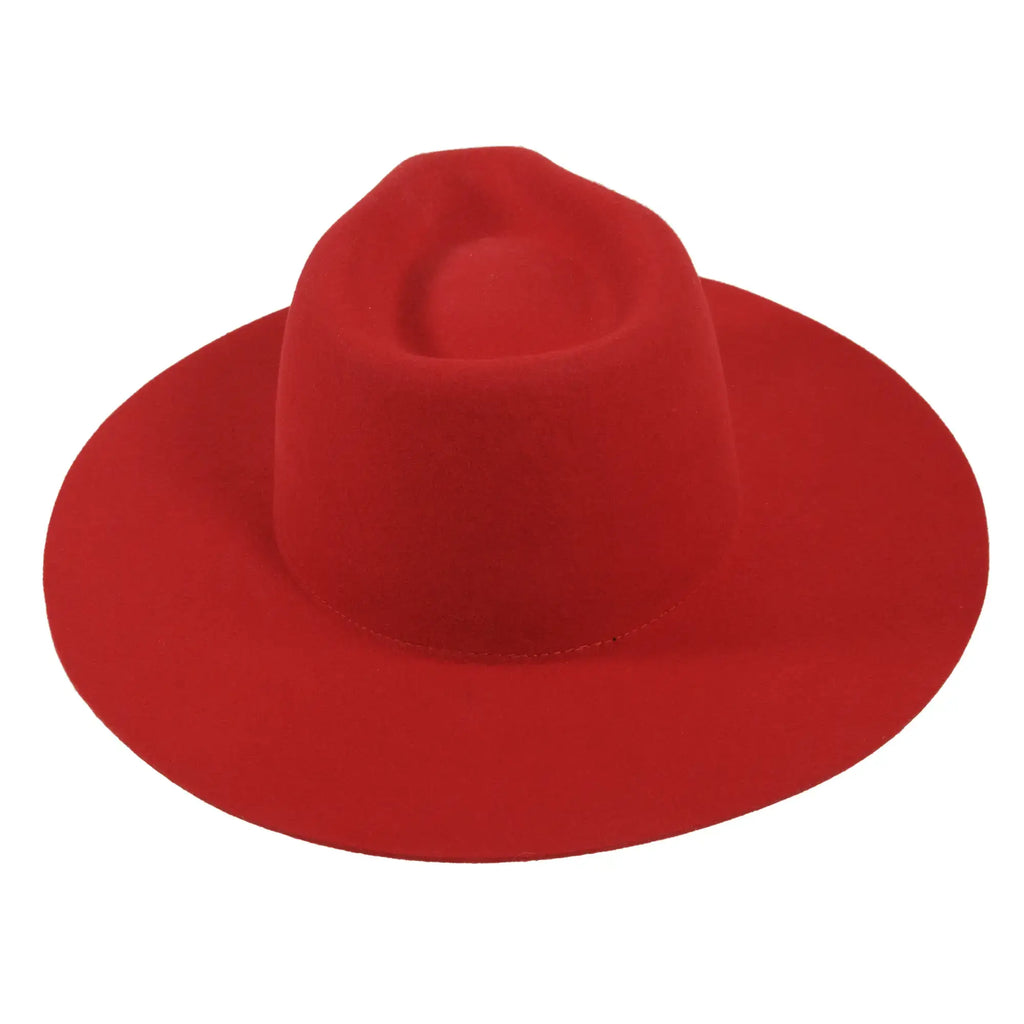 100% Wool Felt Flat Brim Fedora Hat - Style Rancher: Black / MD