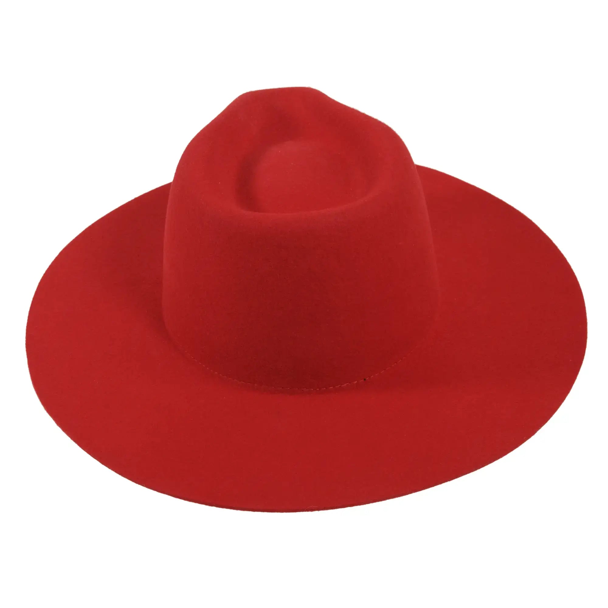 100% Wool Felt Flat Brim Fedora Hat - Style Rancher: Black / MD