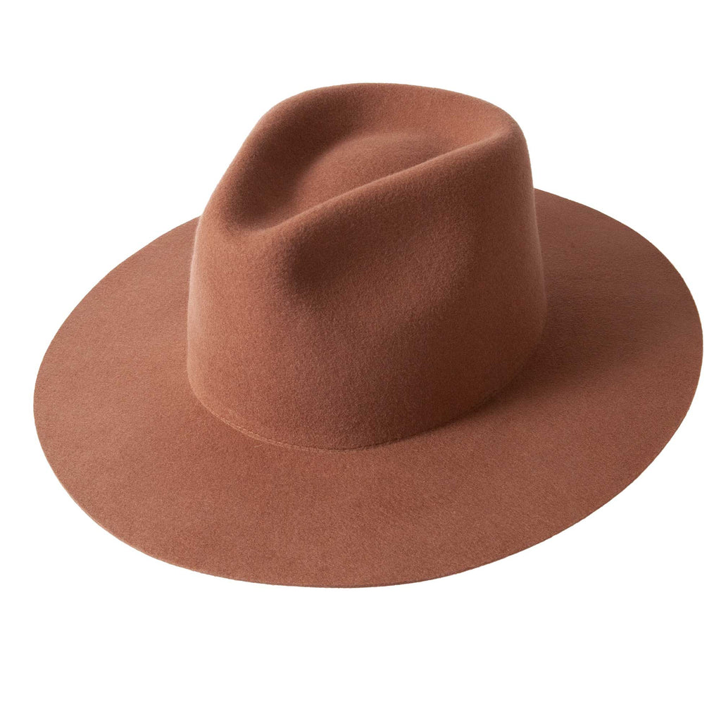 100% Wool Felt Flat Brim Fedora Hat - Style Rancher: Black / LG