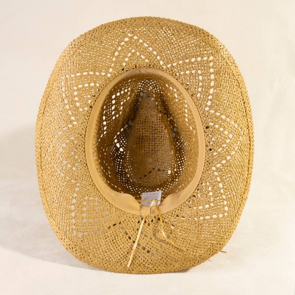 Beaded Strap Straw Cowboy Hat: KA