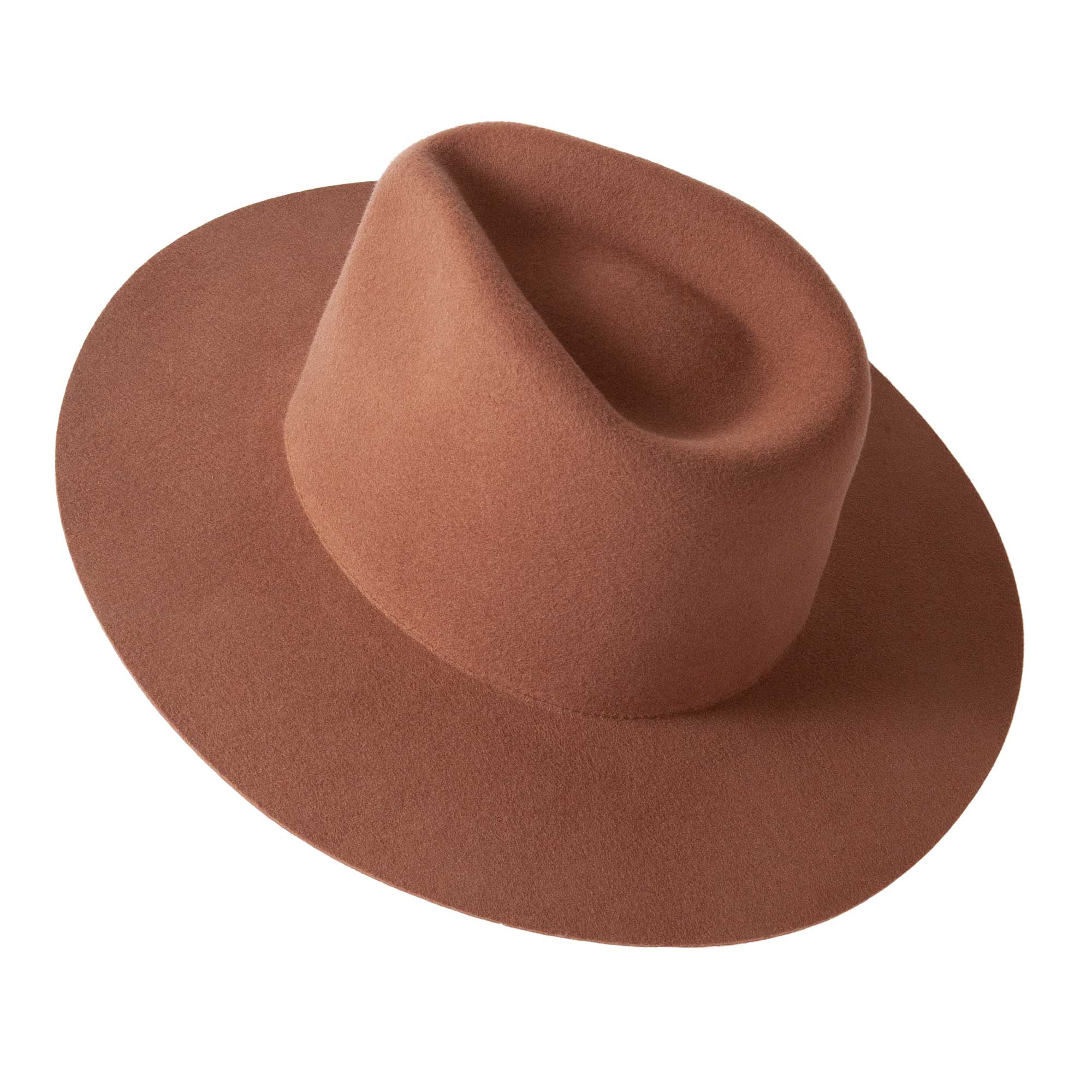 100% Wool Felt Flat Brim Fedora Hat - Style Rancher: Silver Belly / MD