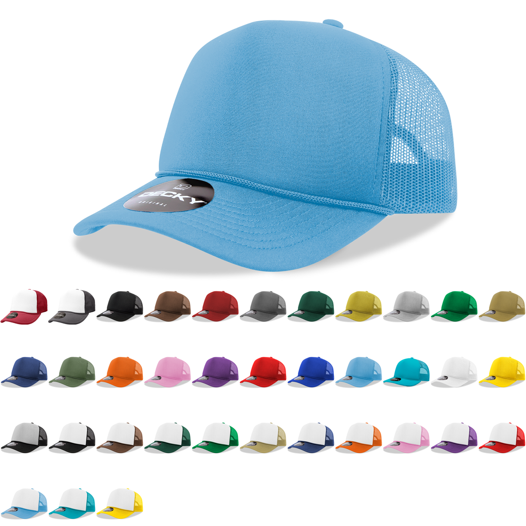 Decky 6025 Mid Profile, 5 Panel Foam Trucker Hat: Teal/White