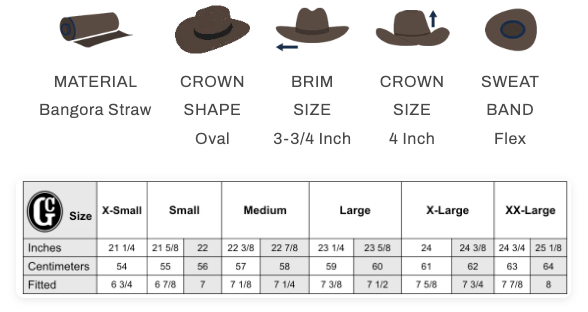 DURANGO TOBACCO BANGORA STRAW 218: Medium  fits 7-1/8 to 7-1/4