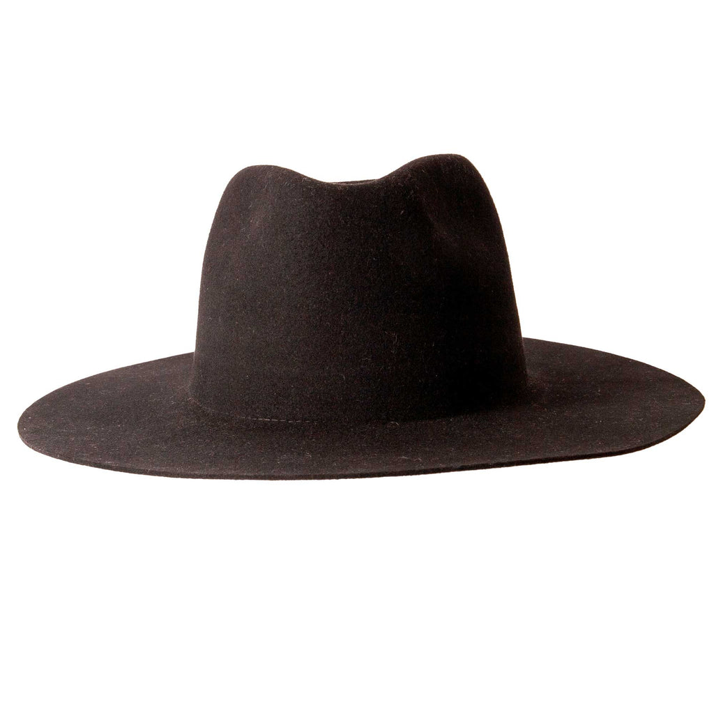 100% Wool Felt Flat Brim Fedora Hat - Style Rancher: Black / MD