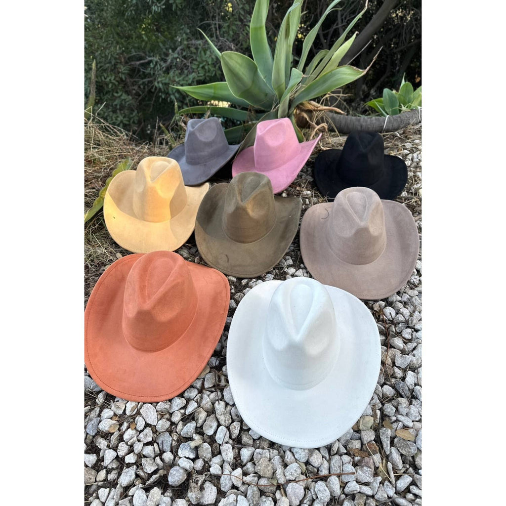 Vegan Suede Cowboy Hat: CARAMEL / ONE SIZE
