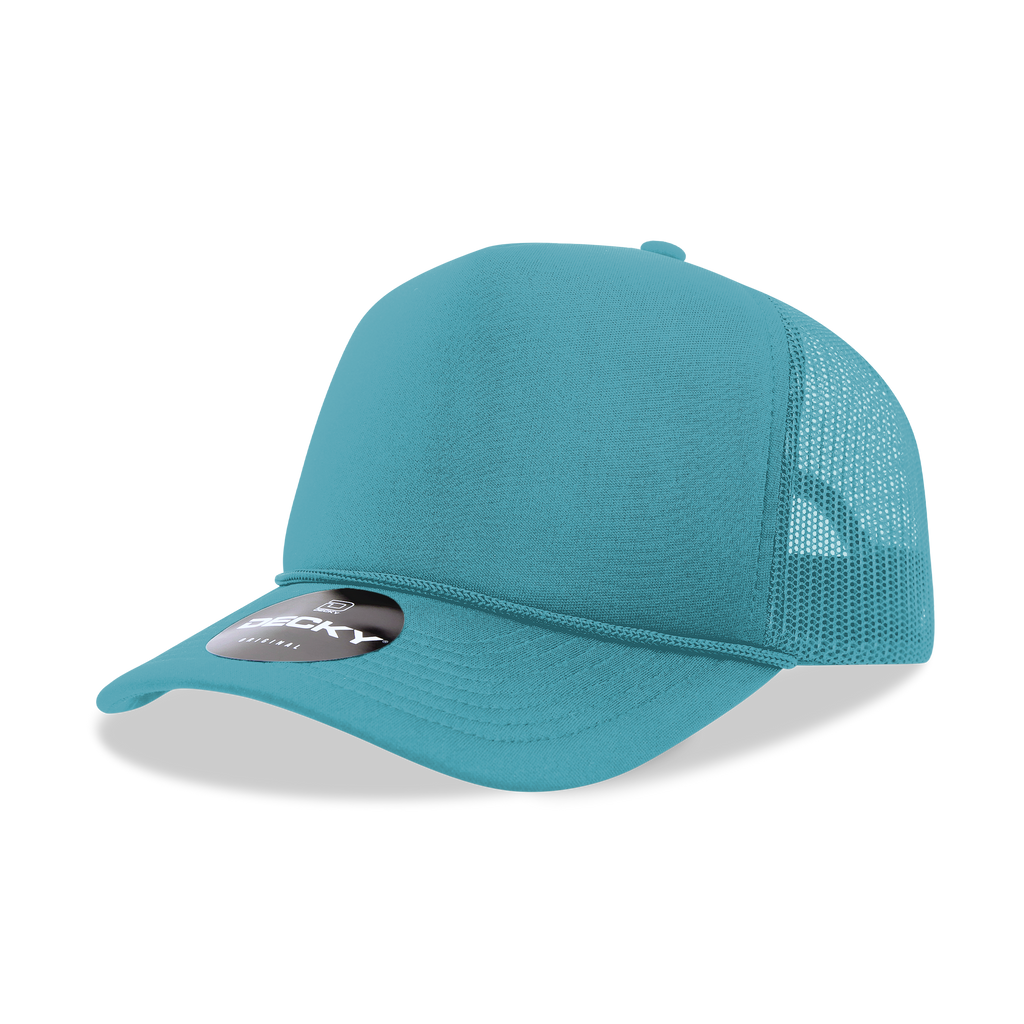Decky 6025 Mid Profile, 5 Panel Foam Trucker Hat: Teal/White
