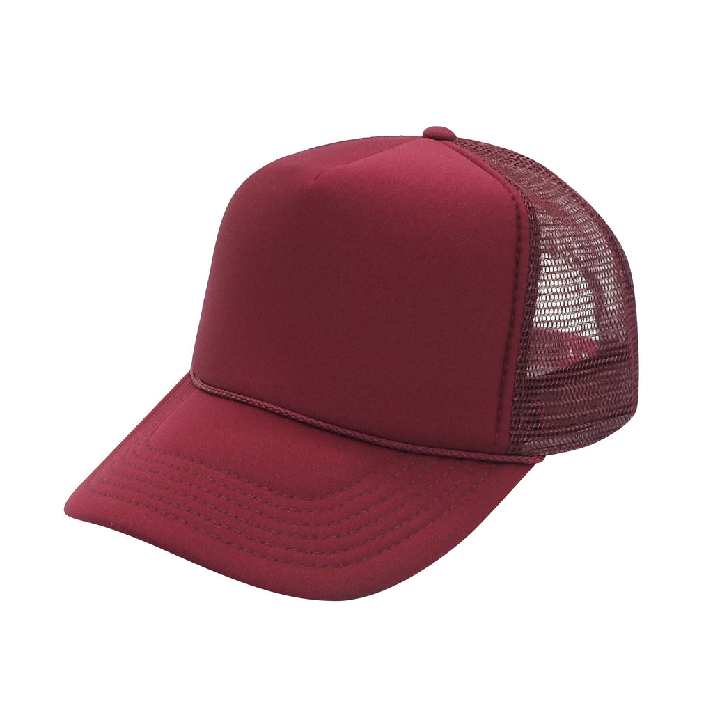 Nissun Classic Trucker Baseball Hats Caps Foam Mesh Blank Solid Two Tone Snapback: Maroon