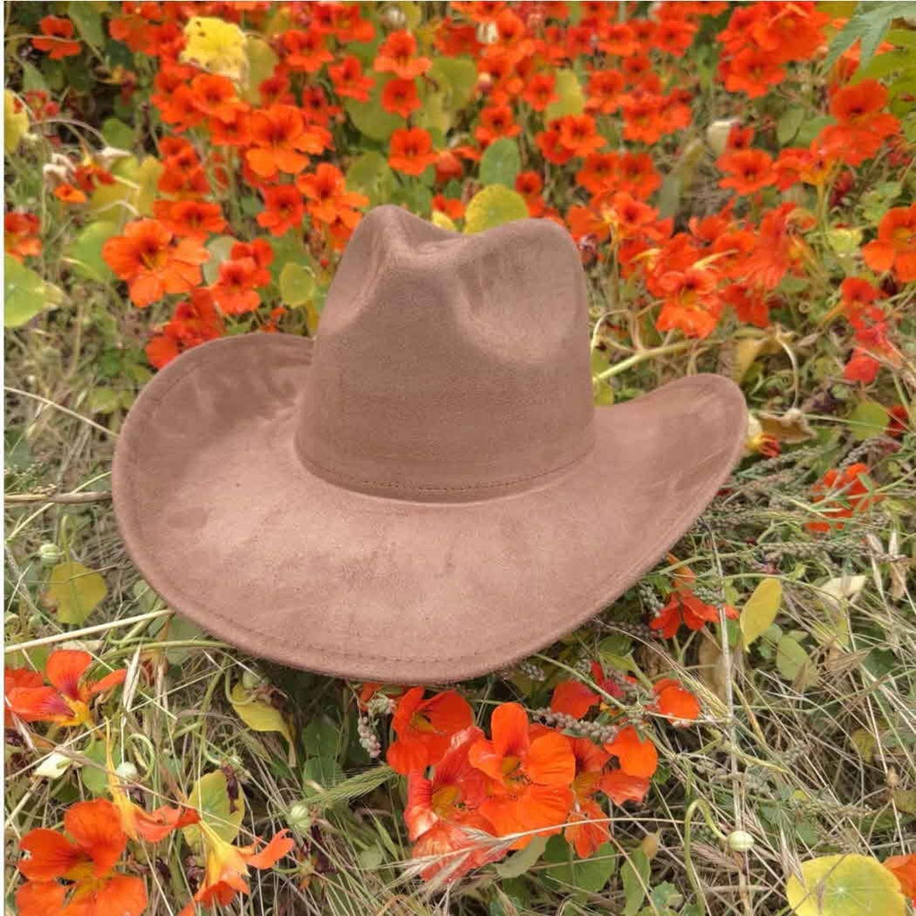 Vegan Suede Cowboy Hat: BROWN / ONE SIZE