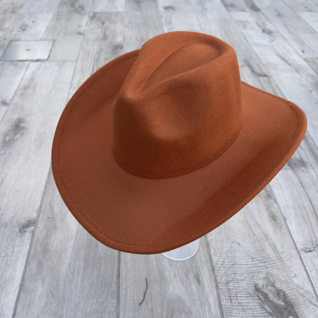Vegan Felt Cattleman Cowboy Hat – Wide Brim Western Style: Rust