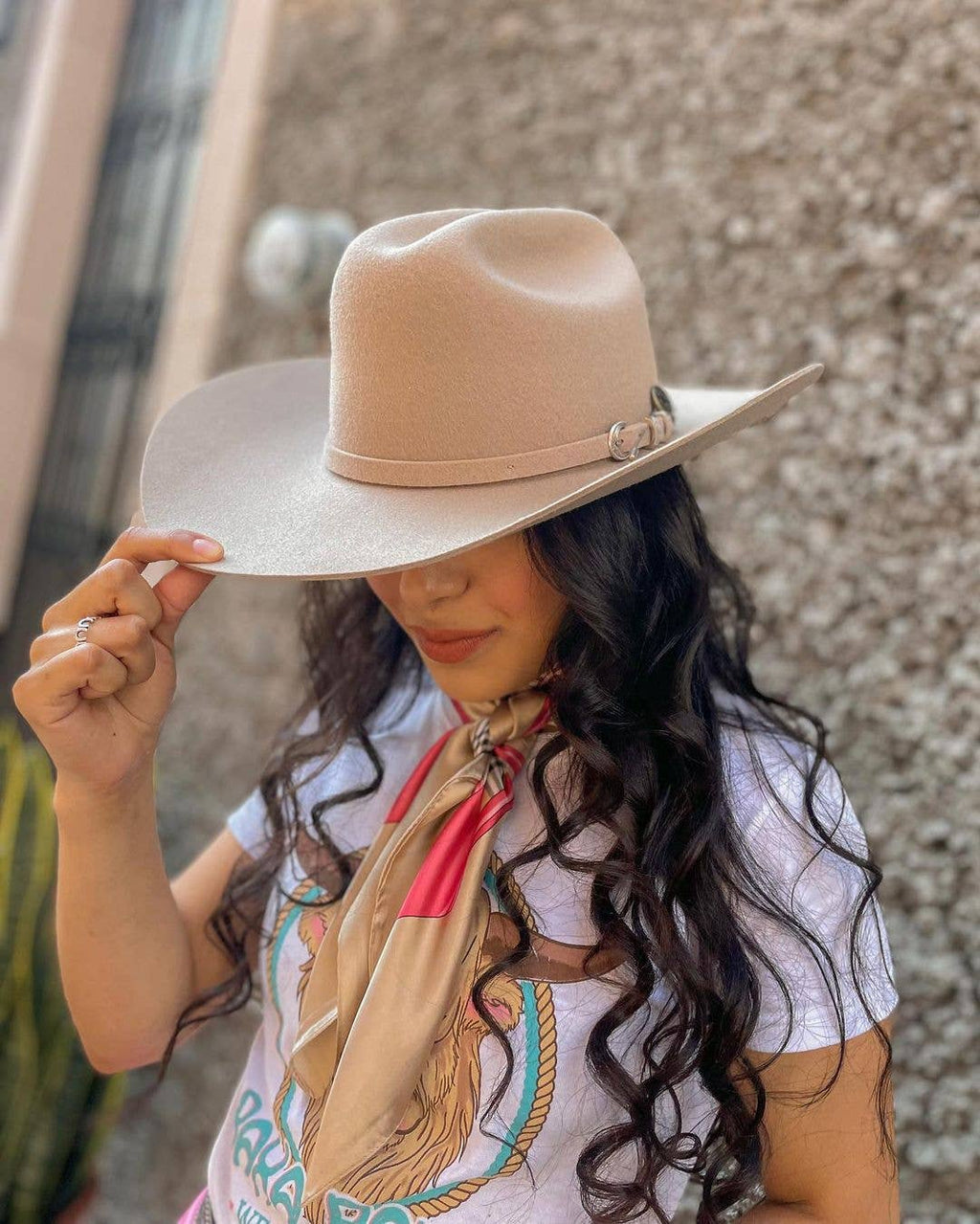 100% Wool Felt Western Cowboy Hat - Style Cattleman: White / MD