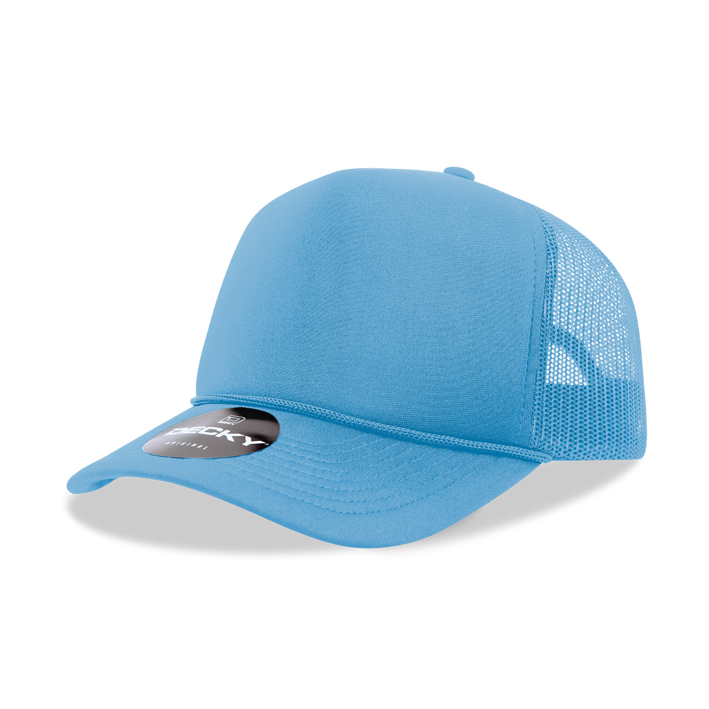 Decky 6025 Mid Profile, 5 Panel Foam Trucker Hat: Teal/White