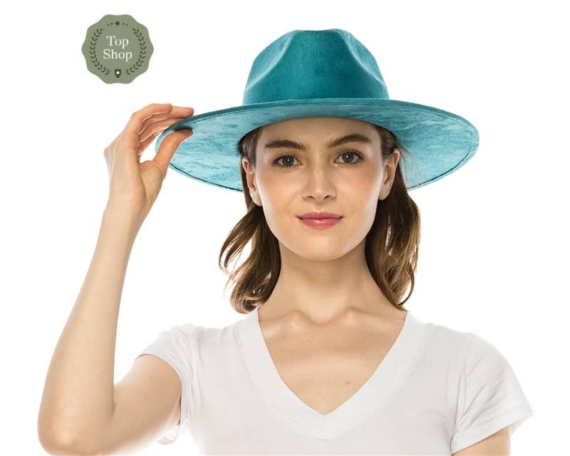 Stiff Brim Rancher Hat - Premium Vegan Suede - 12+ Colors!: Blue-Grey
