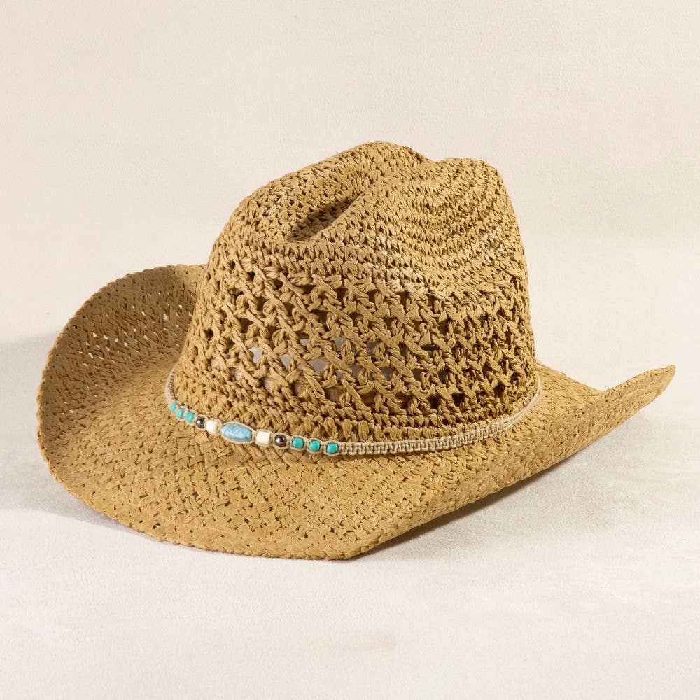 Braided Beads Straw Cowboy Hat: IV